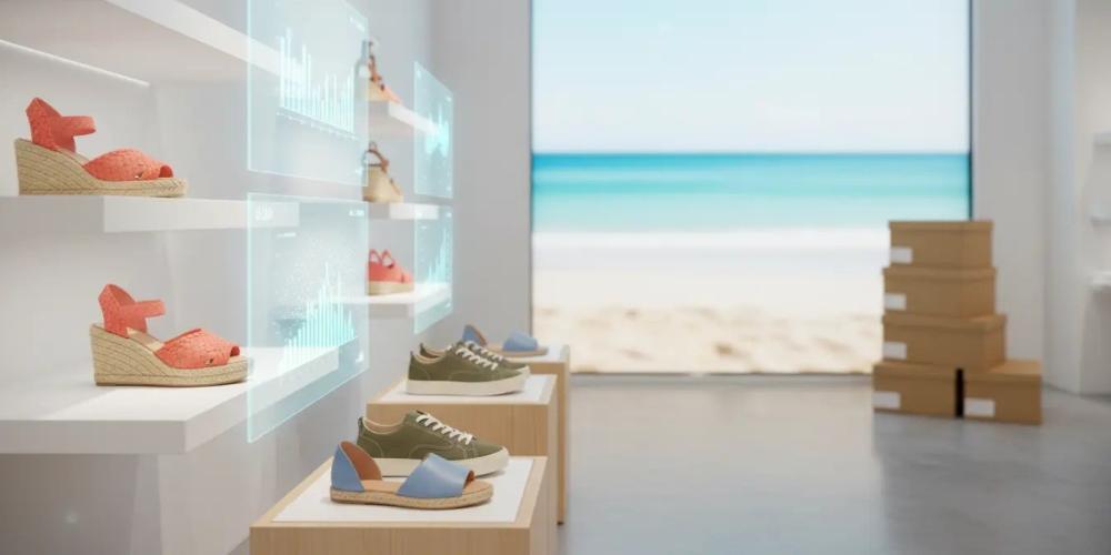 Loja de sapatos com vitrine diversa